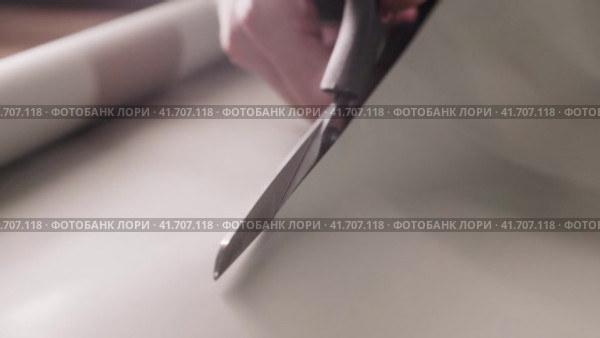 A Creative Craft: Cutting Paper with Scissors and a Young Woman in a Flower Shop. Стоковое видео, видеограф Константин Шишкин / Фотобанк Лори