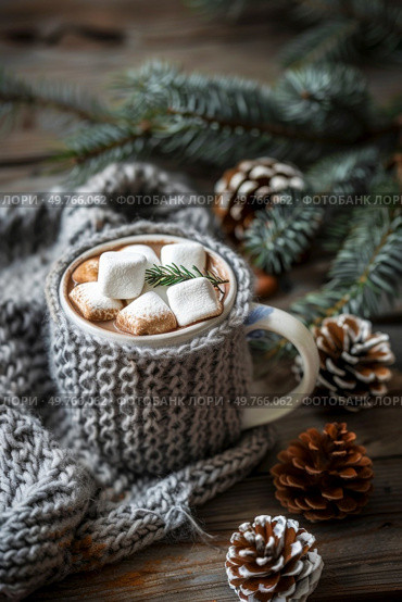 A cup filled with steaming hot chocolate topped with fluffy marshmallows.. A Cup of Hot Chocolate With Marshmallows. Стоковое фото, агентство Ingram Publishing / Фотобанк Лори