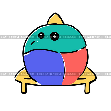 A cute. cartoon style illustration of a colorful orb with a yellow spike on top. sitting on a yellow base. Perfect for childrens books. playful branding. or fun social media content. Стоковая иллюстрация, агентство Ingram Publishing / Фотобанк Лори