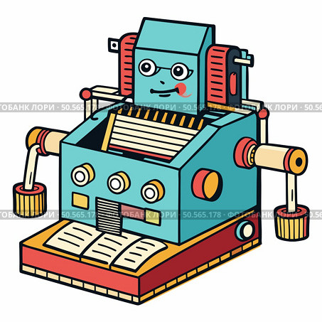 A friendly. cartoon robot with a mischievous expression. wearing glasses and a tongue sticking out. It features a retro design with colorful details. perfect for adding a playful touch to tech related projects. Стоковая иллюстрация, агентство Ingram Publishing / Фотобанк Лори