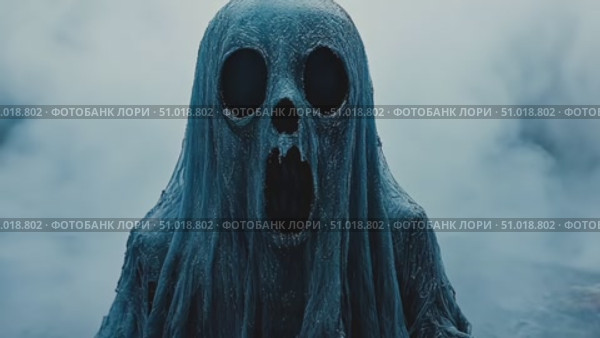 A ghostly entity rises from the ground, surrounded by swirling smoke, creating an eerie atmosphere during twilight hours. Стоковое AI-видео, аниматор Данила Большаков / Фотобанк Лори
