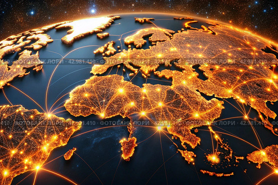 A graphical information picture of global business. Trade, tourism, electronic communication. Стоковое AI-изображение, AI-художник Photojuli / Фотобанк Лори