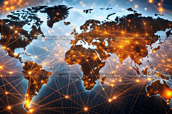 A graphical information picture of global business. Trade, tourism, electronic communication. Стоковое AI-изображение, AI-художник Photojuli / Фотобанк Лори