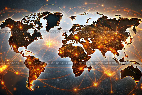 A graphical information picture of global business. Trade, tourism, electronic communication. Стоковое AI-изображение, AI-художник Photojuli / Фотобанк Лори