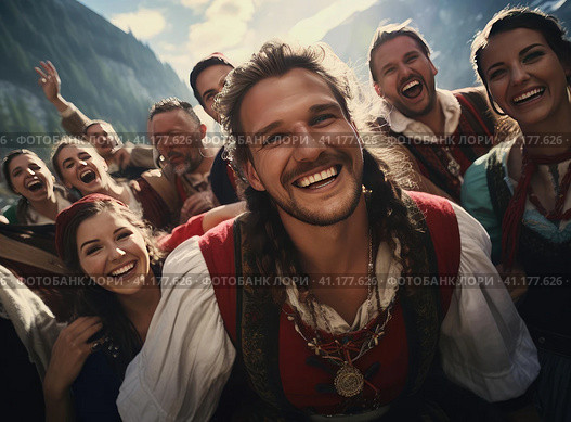 A group of Austrians in national dress. Стоковое AI-изображение, AI-художник Кирилл Черезов / Фотобанк Лори