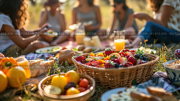 A group of young Multicultural Friends are sitting on the lawn of the community park having drinks and enjoying their leisure time. Стоковое AI-изображение, AI-художник Ирина Ручушкина / Фотобанк Лори