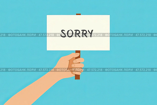 A hand holding an apology sign with a vector illustration. A person who feels remorse and remorse is sincere and honest. Стоковое AI-изображение, AI-художник ketpro.design / Фотобанк Лори