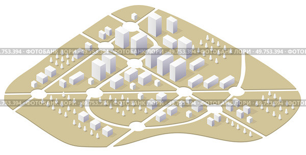 A isometric city map of an urban center is a kind of map that consists of a set of orthographic views of different locations of an urban center of a country.. A isometric city map of an urban center is a kind of map. Стоковая иллюстрация, агентство Ingram Publishing / Фотобанк Лори