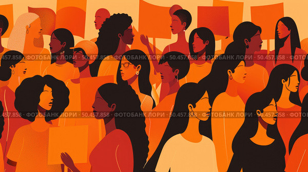A large crowd of diverse individuals standing together in a packed space, looking in various directions. Стоковое AI-изображение, AI-художник Данила Большаков / Фотобанк Лори
