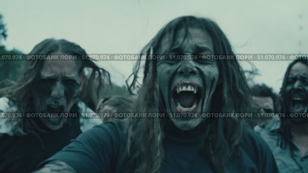 A large group of zombies run through a city street during the daytime. Стоковое AI-видео, аниматор Данила Большаков / Фотобанк Лори