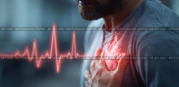A man with a red heart on his chest. Стоковое AI-изображение, AI-художник Ярославский Максим / Фотобанк Лори