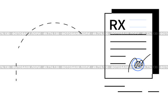 A medical prescription form marked with RX and a handwritten signature in ink. Ideal for healthcare, medicine, prescriptions, medical records, and pharmaceutical themes. Simple, clean design. Medical Prescription Form With Signature and Rx Symbol on White Background. Стоковая иллюстрация, агентство Ingram Publishing / Фотобанк Лори