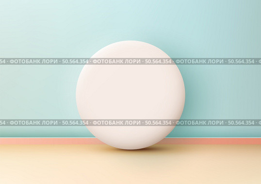A minimalist scene with a white circle platform set against a soft blue pastel wall and a warm gradient floor, Studio room for modern product display, mockup, and visual showcase. Стоковая иллюстрация, агентство Ingram Publishing / Фотобанк Лори