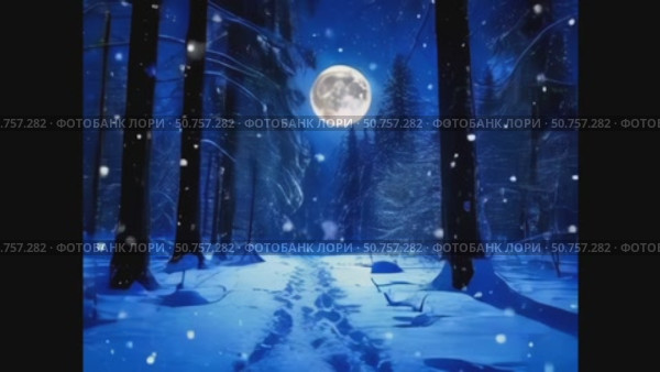 A moon is shining brightly in the sky above a snowy forest. Стоковое AI-видео, аниматор Ярославский Максим / Фотобанк Лори
