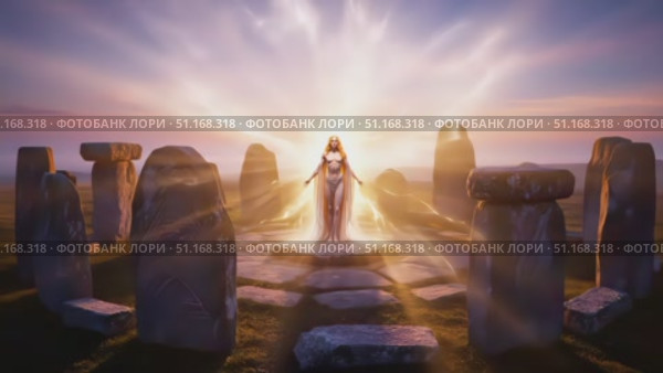 A Mystical Circle of Ancient Stones Surrounded by an Enigmatic and Mysterious Figure. Стоковое AI-видео, аниматор Лариса Пономарева / Фотобанк Лори