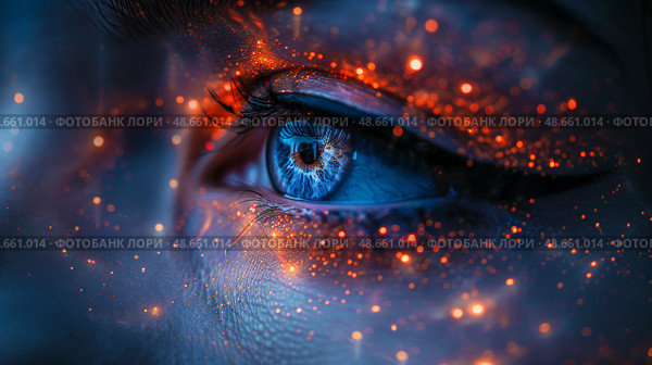 A Mystical Portrait Enhanced with Ethereal Light Accentuated by Sparkling Visual Effects for a Dreamlike Quality. Стоковое AI-изображение, AI-художник Anastasy Yarmolovich / Фотобанк Лори