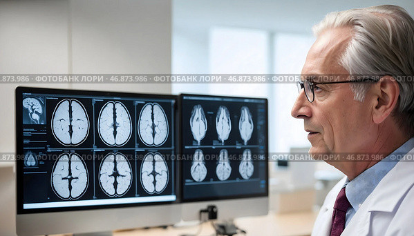 A neurosurgeon discusses brain surgery. Стоковое AI-изображение, AI-художник Александр Поташев / Фотобанк Лори