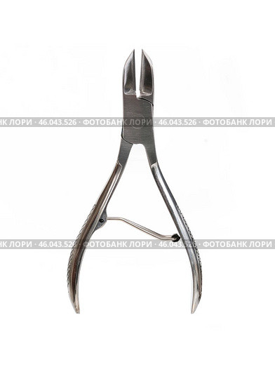 A pair of stainless steel nail clippers for manicure and a pedicure isolated on a white background. Стоковое фото, фотограф Елена  Попкова / Фотобанк Лори