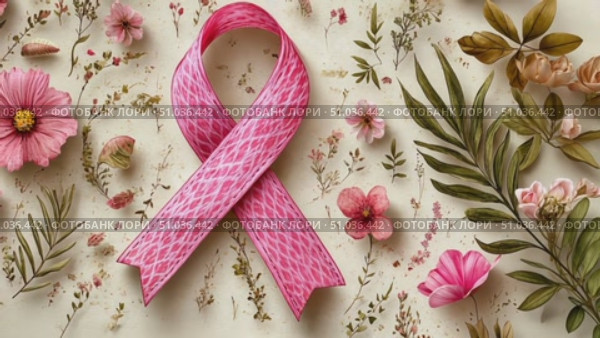 A ribbon is artistically placed among various blooming flowers and green leaves, promoting awareness for important causes. Стоковое AI-видео, аниматор Данила Большаков / Фотобанк Лори