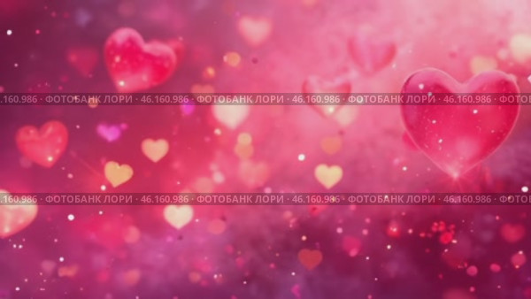 A romantic composition featuring layered hearts flowing in smooth wavy patterns. The addition of shimmering sparkles and soft gradient tones enhances the enchanting and whimsical ambiance, making it a perfect love-inspired design. Стоковое AI-видео, аниматор Антонина Черепкова / Фотобанк Лори