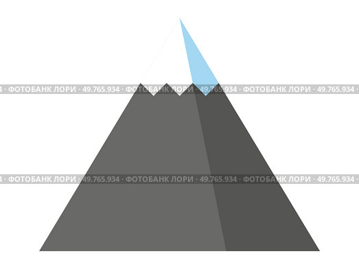 A simple and clean vector design of a mountain peak with snow, shown in shades of grey and white. The isolated illustration emphasizes the sharpness of the peak, suitable for minimalist designs.. Mountain peak with snow and shading, minimalist vector design, isolated on white background, simple style. Стоковая иллюстрация, агентство Ingram Publishing / Фотобанк Лори