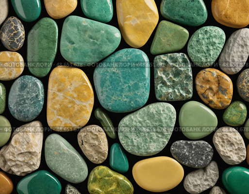 A striking arrangement of unakite mineral stones featuring vivid colors and unique textures Generative AI. Стоковое AI-изображение, AI-художник Юлия Петровская / Фотобанк Лори