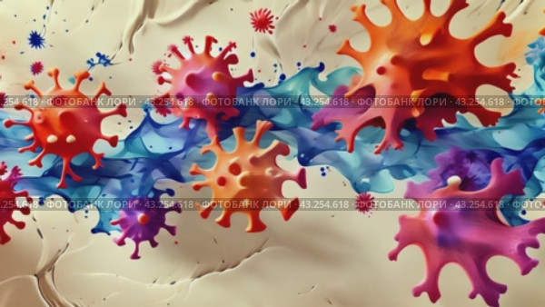 A variety of lively bacteria flow onto an empty canvas, creating a vibrant scene. Стоковое AI-видео, аниматор Юрий Поздников / Фотобанк Лори