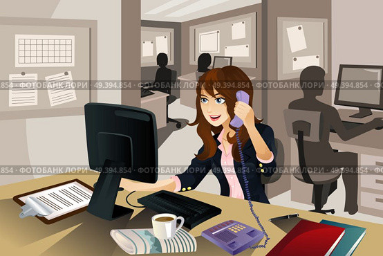 A vector illustration of a businesswoman working in the office. Part of "A Day In Life" series (see others in my portfolio) Стоковая иллюстрация, агентство Ingram Publishing / Фотобанк Лори