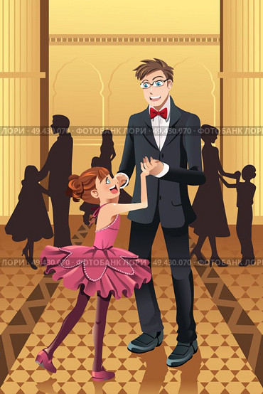 A vector illustration of a father dancing with his daughter in the ballroom. Стоковая иллюстрация, агентство Ingram Publishing / Фотобанк Лори