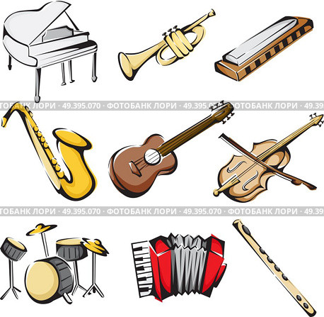 A vector illustration of different musical instruments icons. Стоковая иллюстрация, агентство Ingram Publishing / Фотобанк Лори
