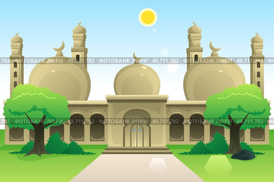 A vector illustration of Islamic Mosque at Noon. Стоковая иллюстрация, агентство Ingram Publishing / Фотобанк Лори