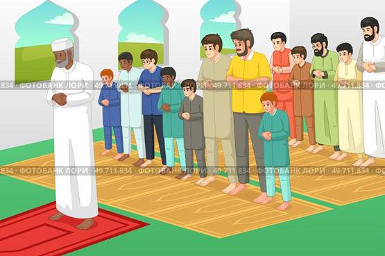 A vector illustration of Muslims Praying in a Mosque . Стоковая иллюстрация, агентство Ingram Publishing / Фотобанк Лори