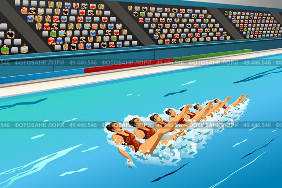 A vector illustration of swimmers in synchronized swimming in action for sport competition series. Стоковая иллюстрация, агентство Ingram Publishing / Фотобанк Лори