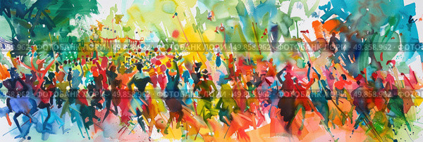 A vibrant painting featuring a myriad of different colors of paint blended together in various patterns and textures. Стоковое AI-изображение, AI-художник Данила Большаков / Фотобанк Лори