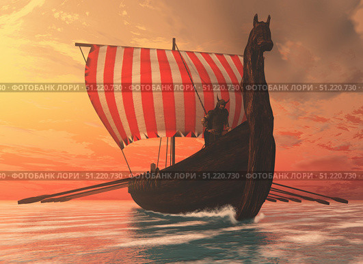 A Viking longboat sails to new shores. Corey Ford/Stocktrek Images/TASS. Стоковое фото, агентство ТАСС / Фотобанк Лори