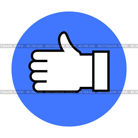 A white hand giving a thumbs-up gesture outlined in black. The hand is centered within a solid blue circle. Ideal for positive feedback, approval, encouragement, social media, and communication. Flat. Thumbs Up Hand Gesture Inside Blue Circle for Positive Feedback and Approval. Стоковая иллюстрация, агентство Ingram Publishing / Фотобанк Лори