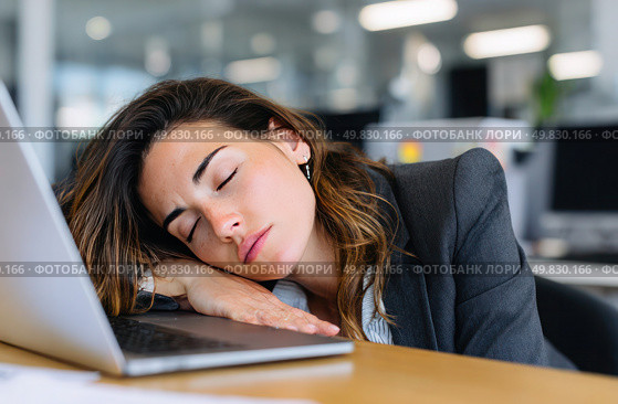 A woman is sleeping on a laptop. Стоковое AI-изображение, AI-художник Ярославский Максим / Фотобанк Лори