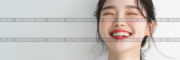 A woman with her eyes shut, smiling happily. Стоковое AI-изображение, AI-художник Данила Большаков / Фотобанк Лори