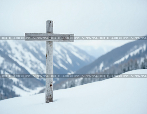 A wooden signpost stands tall in the blanket of snow, guiding adventurers towards Snow Mountain North Generative AI. Стоковое AI-изображение, AI-художник Юлия Петровская / Фотобанк Лори