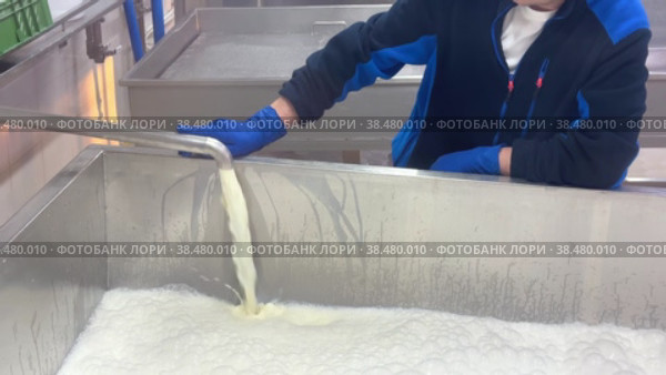 A Worker is Controlling the Cheese Manufacturing Process. Huge tank for storing and fermenting milk at a dairy factory. Food industry. Dairy Production Facility. Production Room. Milk Plant. (2022 год). Редакционное видео, видеограф Ирина Михайличенко / Фотобанк Лори