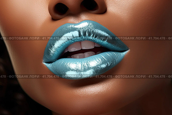 A young unrecognized mulatto with blue lipstick on her face.Generated by AI. Стоковое AI-изображение, AI-художник Ярославский Максим / Фотобанк Лори