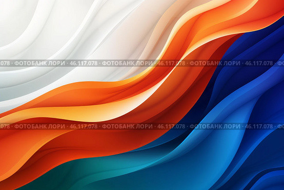 Abstract colorful wavy background flowing smoothly in blue orange and white. Стоковое AI-изображение, AI-художник Иван Рябоконь / Фотобанк Лори
