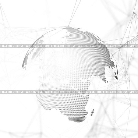 Abstract futuristic background with connecting lines and dots, polygonal linear texture. World globe on white. Global network connections, geometric design, technology digital concept.. Abstract futuristic background with connecting lines and dots, polygonal linear texture. World globe on white. Global network connections, geometric design, technology digital concept. Стоковая иллюстрация, агентство Ingram Publishing / Фотобанк Лори