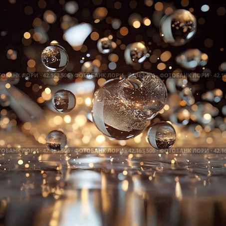 Abstract Glass Balls Shatter When Collided. Стоковое AI-изображение, AI-художник Кирилл Черезов / Фотобанк Лори