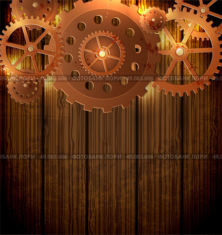 Abstract industrial background with gears  in the style of steampunk. Vector illustration. Стоковая иллюстрация, агентство Ingram Publishing / Фотобанк Лори