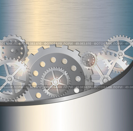Abstract metallic industrial background with gears. Vector illustration. Стоковая иллюстрация, агентство Ingram Publishing / Фотобанк Лори