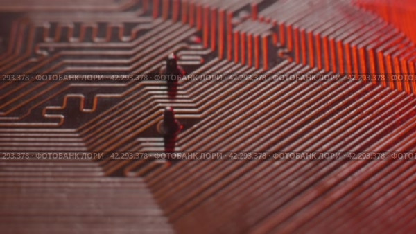 Abstract pattern of copper conductive tracks on a computer motherboard close-up. Стоковое видео, видеограф Mixail59 / Фотобанк Лори