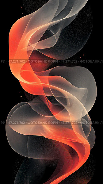 Abstract swirling patterns of smoke with shades of red and white on black background showcase fluid motion and dynamic energy. Абстрактные клубящиеся узоры дыма с оттенками красного и белого на черном фоне демонстрируют движение и динамичную энергию. Стоковое AI-изображение, AI-художник Katsiaryna Repich / Фотобанк Лори