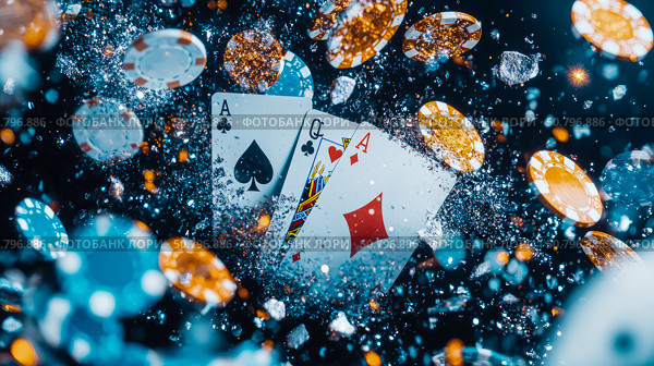 Ace and Queen Playing Cards amidst Casino Chips and Glitter. Стоковое AI-изображение, AI-художник Данила Большаков / Фотобанк Лори