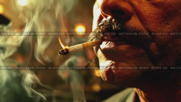 Actor smoking cigarette in dark speakeasy. Стоковое видео, видеограф Данил Руденко / Фотобанк Лори